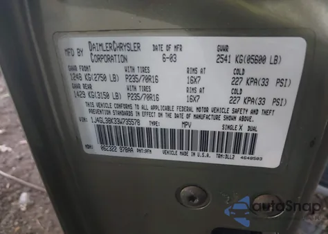 2003 Jeep Liberty Renegade z USA, uszkodzony, nr VIN 1J4GL38K33W735578